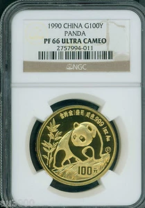1990 PROOF (P) GOLD 100Y PANDA 1 Oz NGC PF66 PR66 CHINA 100 Yuan 100-Y 1990-P - Picture 1 of 2