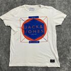 Jack Jones T-Shirt Mens Large White Round Neck Short Sleeve Cotton Logo Modern*