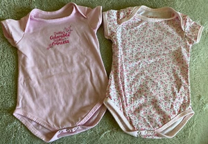2 Hush Hush Girls Pink Roses Daddy’s Princess Short Sleeve One Pieces 0-3 Months - Picture 1 of 8
