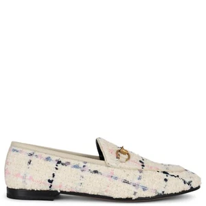 71385 auth GUCCI cream 2019 JORDAAN ROMANTIQUE TWEED Loafers Shoes 38.5 - Picture 1 of 7