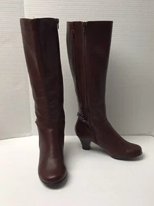 Aerosols Gr. 7M Burgunderrot Kniehoch Zusatz Stretch Kalbsleder Vegan Leder Stiefel - Bild 1 von 9