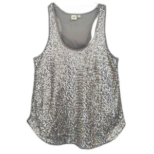 Camiseta sin mangas Gap lentejuelas talla pequeña plateada metálica fiesta secuencia de vacaciones - Imagen 1 de 7