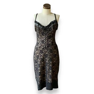 Vintage FREDERICK'S OF HOLLYWOOD Faux Leather Lace Corset Black Dress USA XL - Picture 1 of 12