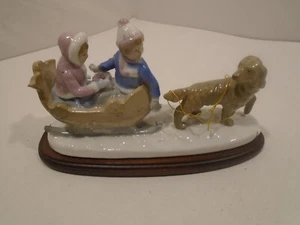 PAUL SEBASTIAN Porcelain CHILDREN SLEIGH RIDE Golden Retriever Figurine - Picture 1 of 4
