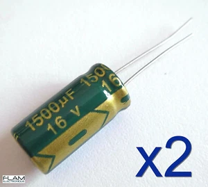 2x Condensateur electrolytique 16V 1500uF Aluminium Capacitor 10x20mm LOW ESR - Imagen 1 de 2