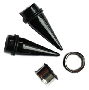PAIR 5/8" Black Tapers and 316L Steel Tunnels Ear Stretching Kit gauges gaugi... - Picture 1 of 1