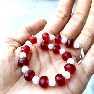 AAA Ruby Red & Pearl faceted round Bracelet Loose Beads Ruby Gem Glass Beads - Picture 1 of 3