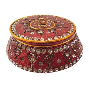 Scatola anello smalto bordeaux finitura macchie metalliche strass cuori intarsiati - Foto 1 di 6