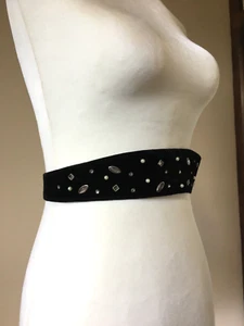 Vintage 1950s Black Velvet Studded Waist Cinch Belt XS 24" - Picture 1 of 12