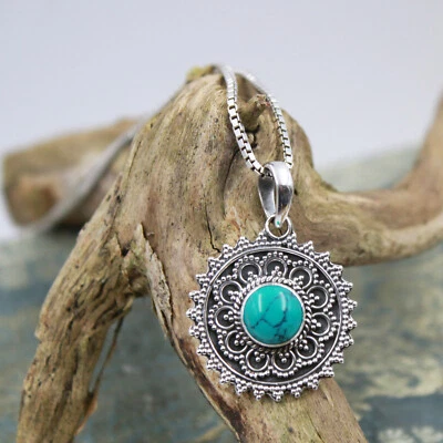 Anhänger Silber 925 Sonne Kettenanhänger Türkis-Howlith Sterlingsilber Surya - Bild 1 von 4