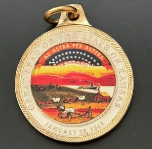 Kansas State Seal 34th State Medal Token Necklace Keychain - Picture 1 of 2