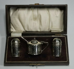 925 Silber Gewürzset Salz Pfeffer Senf Charles Boyton London England 41,5g ~1926 - Bild 1 von 7