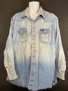 VTG 60s Wrangler Sanforized Faded Denim Button Up Western Shirt Thrashed W11-J - Picture 1 of 19