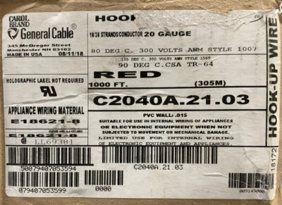 General Cable C2040A.21.01 10/30 Strands Hook-Up Wire New (Red) Free Shipping - Image 1 of 3