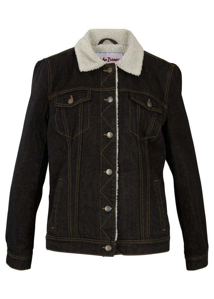 Jeansjacke mit Teddyfutter Gr. 38 Schwarz Damenjacke Parka Winter-Jacke Neu - Bild 1 von 1