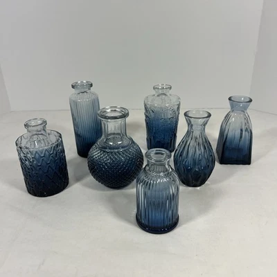 Set of 7 Blue Glass Bud Vases - Image 1 of 4
