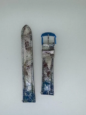 michele blue and brown design leather watch band strap 18MM - Image 1 of 2