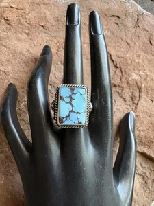 Native American Sterling Silver Golden Hill Turquoise Ring Size 7.5 A Jake - Picture 1 of 5