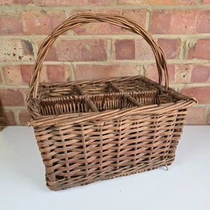 Vintage Wicker 6-Bottle Wine Carrier Basket – Rustic Storage – VGC – Free Post - Picture 1 of 10