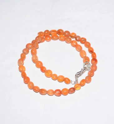 Arancione Corniola Perline Pietra 30 " Lungo Argento Sterling Collana come Visto - Immagine 1 di 4