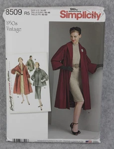 Simplicity Sewing Pattern 8509 Sz 14-22 1950's Vintage Lined Coat Jacket Uncut - Picture 1 of 4