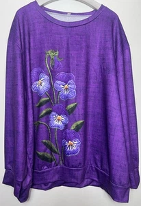 Sudadera Púrpura Pensamiento Floral Bordado Cosido Detalle Imitación Talla 3XL Reino Unido 18 20 - Imagen 1 de 5
