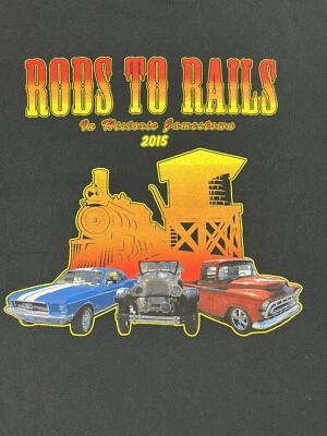 Camisa Rods To Rails Jamestown Coches Clásicos Trenes 2015 Camiseta Extra Grande Foto 1 de 4