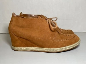 Crown Vintage Mara Hidden Wedge Tan Leather Moccasin Booties - Size 7.5M - Picture 1 of 10