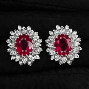 Exquisite Blood Red Ruby 10.70Ct 925 Sterling Silver White Gold Plated Earrings - Picture 1 of 6
