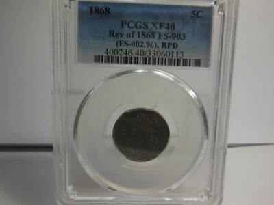 1868 SHIELD NICKEL, RARE, PCGS XF40, FS-903 REVERSE, RE-CUT DATE SOUTH, F-104 - Image 1 of 4