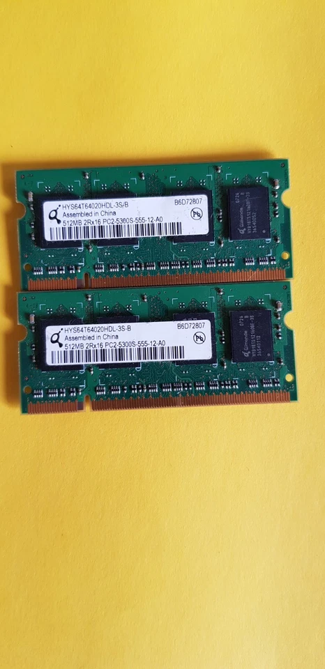 Portable Memory 1GB (2x512MB) DDR2 QIMONDA PC2 5300 HYS64T64020HDL 555MHz 1GB - Image 1 of 1