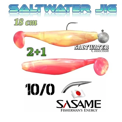 2+1 Saltwater Jig Manns Kipper Shad 18cm Hot Yellow + SASAME Jighaken 183g - Bild 1 von 3