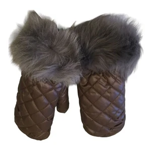 UGG Women's Quilted All Weather Mitten Stormy Gray Taupe S/M Faux Fur Cuff - Picture 1 of 5