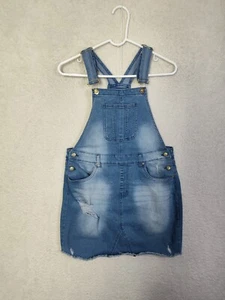 Jolie Joy Girls Overall Dress Extra Large Blue Cotton Blend Distressed Denim - Picture 1 of 17