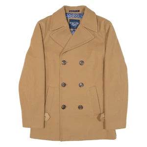 PENGUIN Double Breasted Mens Pea Coat Beige Knit M - Picture 1 of 6
