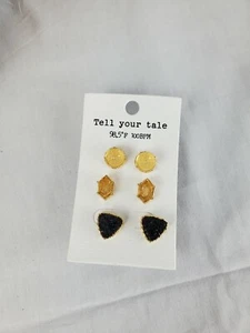 Womens Costume Earrings. 3 Pair... Stud Gold Tone - Picture 1 of 1