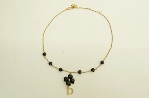 Authentic Christian Dior Black Charm Necklace Clover Heart GP Jewelry Accessory - Picture 1 of 12