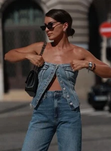 ZARA TOP DENIM DONNA NUOVO CON ETICHETTE SS23 BLU STILE CORSETTO TRF TAGLIA XS 8197/110 - Foto 1 di 7
