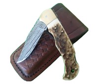Damascus Steel Folding Stag horn pocket knife 502