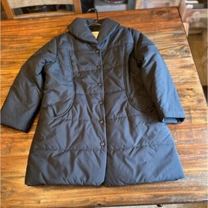 L.L.Bean Puffer Coat Quilted Padded Button Front Black Jacket Women's M - Picture 1 of 8
