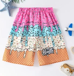 Boys Baseball Pink Blue Ice Cream Cone Drip Sprinkles Swim Trunks Board Shorts - Picture 1 of 2