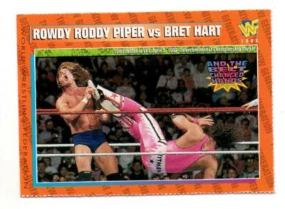 Tarjeta coleccionable de lucha libre Bret Hitman Hart Roddy Piper revista WWF #17 1996 WWE Foto 1 de 3