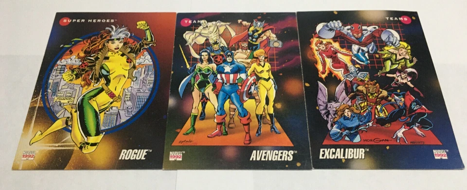 Marvel Universe Series 3 Impel x3 card lot Rogue, Avengers and Excalibur 1992 - Image 1 of 4
