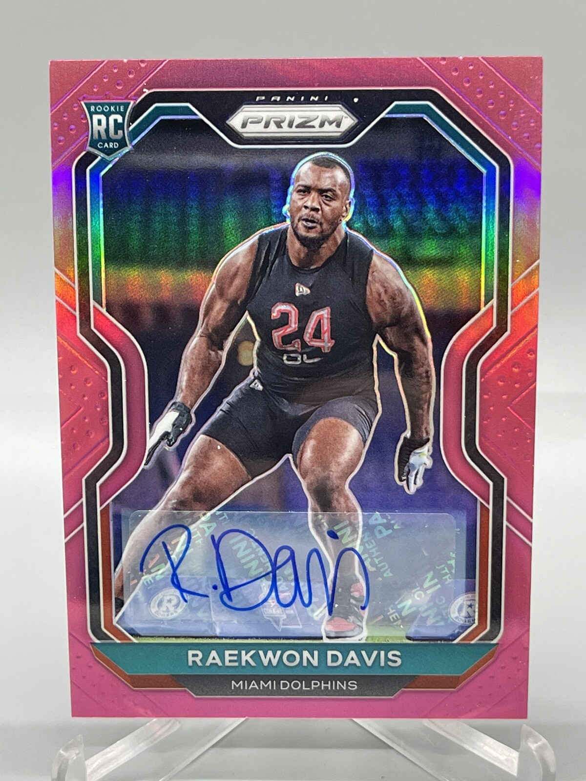 2020 Panini Prizm Raekwon Davis Rc #341 Mega Pink Prizm Auto Miami Dolphins