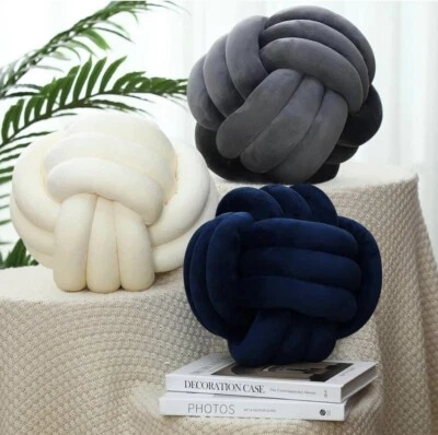 Almohadas de bola de nudo de 3 piezas, cojín de felpa decorativo suave de tiro redondo Foto 1 de 4