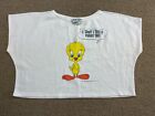 Tweety Bird Shirt Crop Top Warner Bros Looney Tunes Blue White hat 80s VTG
