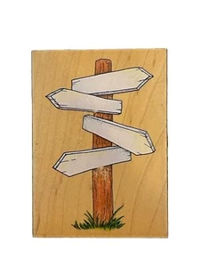 Wood Plank Arrows Sign Post Directions Country Roads Wood Rubber Stamp - Picture 1 of 3