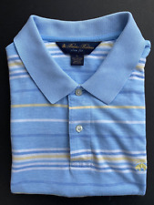Brooks Brothers Slim Fit Polo Shirt Men's Large Blue w Stripes Cotton / Linen