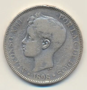 Spanien 5 Pesetas 1898 Alfonso XIII - Bild 1 von 2