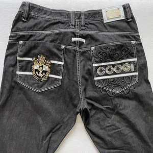 Vintage Coogi Jeans 38x32 Black Wide Leg Baggy Biggie Hip Hop Embroider Y2K 90s - Picture 1 of 16